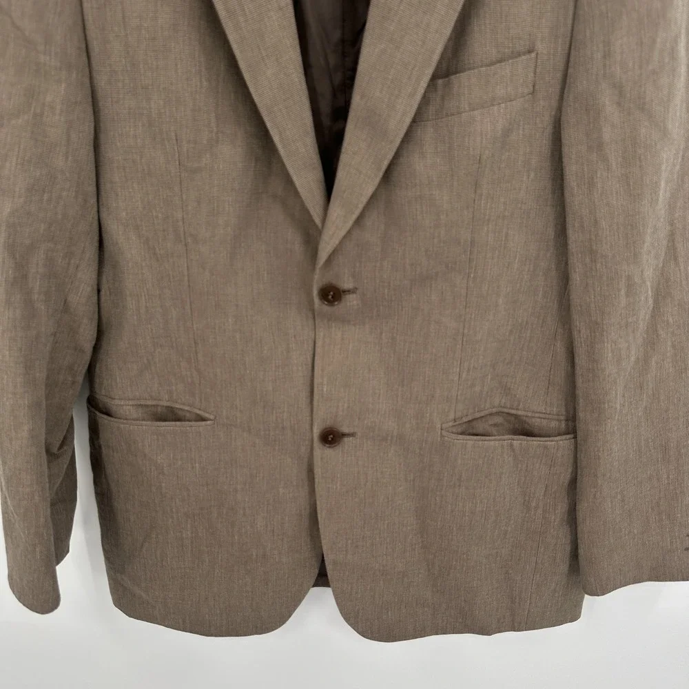Zara Man Blazer Mens 38 Brown Cotton Linen Blend Two Button Suit Jacket Portugal